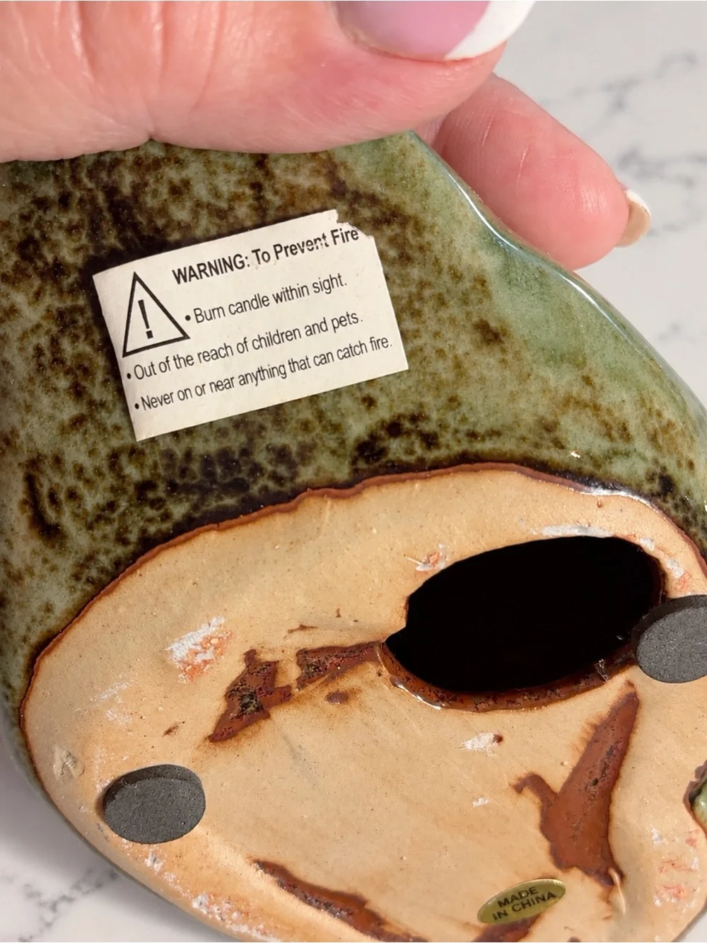 Ceramic Duck Candle Holder Green Brown Glazed Farmhouse Decor